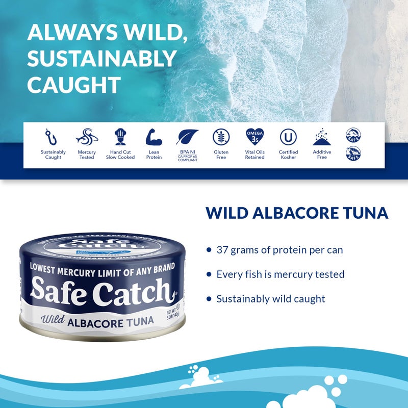 Safe Catch Wild Albacore Tuna Canned Low Mercury Can Tuna Fish Steak Gluten-Free Keto Food Non-GMO Kosher Paleo-Friendly High Protein Every Can Of Tuna Is Tested No Water Oil Tuna, Pack of 12 5oz - Image 2